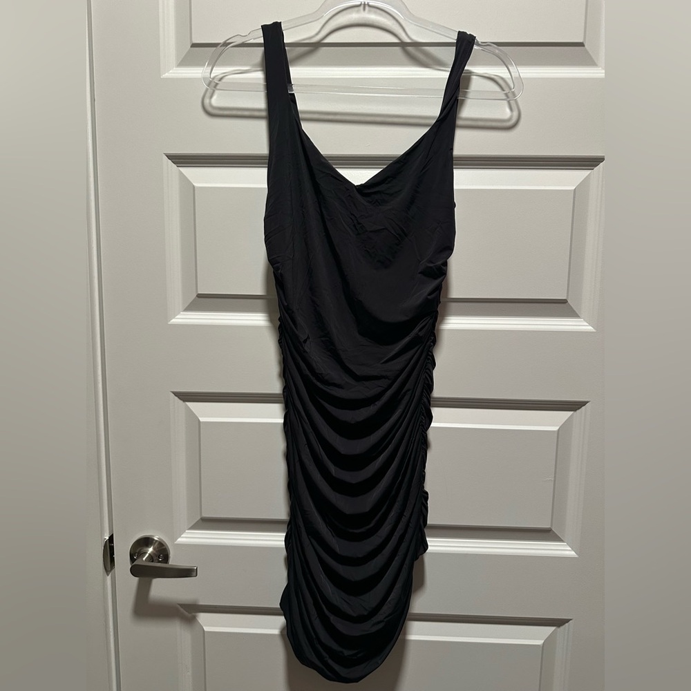 Aritzia Ten Elegant Black Ruched Dress